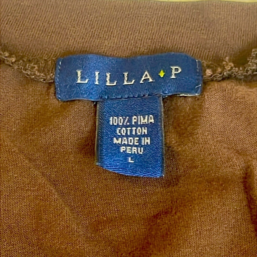Lilla P Brown Cross Front 3/4 Sleeve 100% Pima Cotton Top Size L - Picture 3 of 4